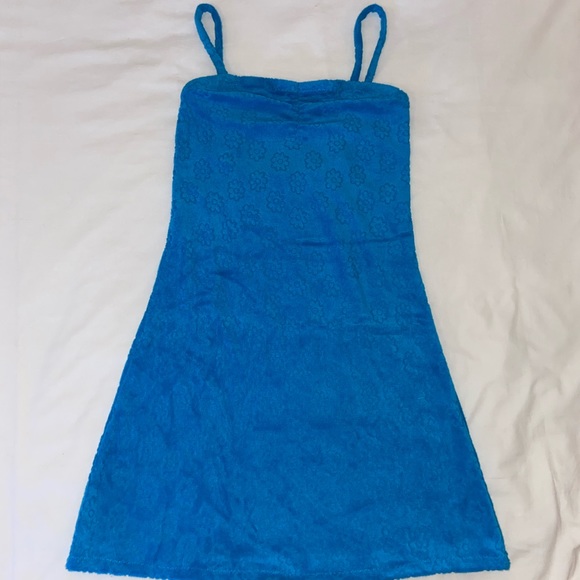 HANDMADE Blue Floral Terrycloth Mini Dress - Picture 1 of 2